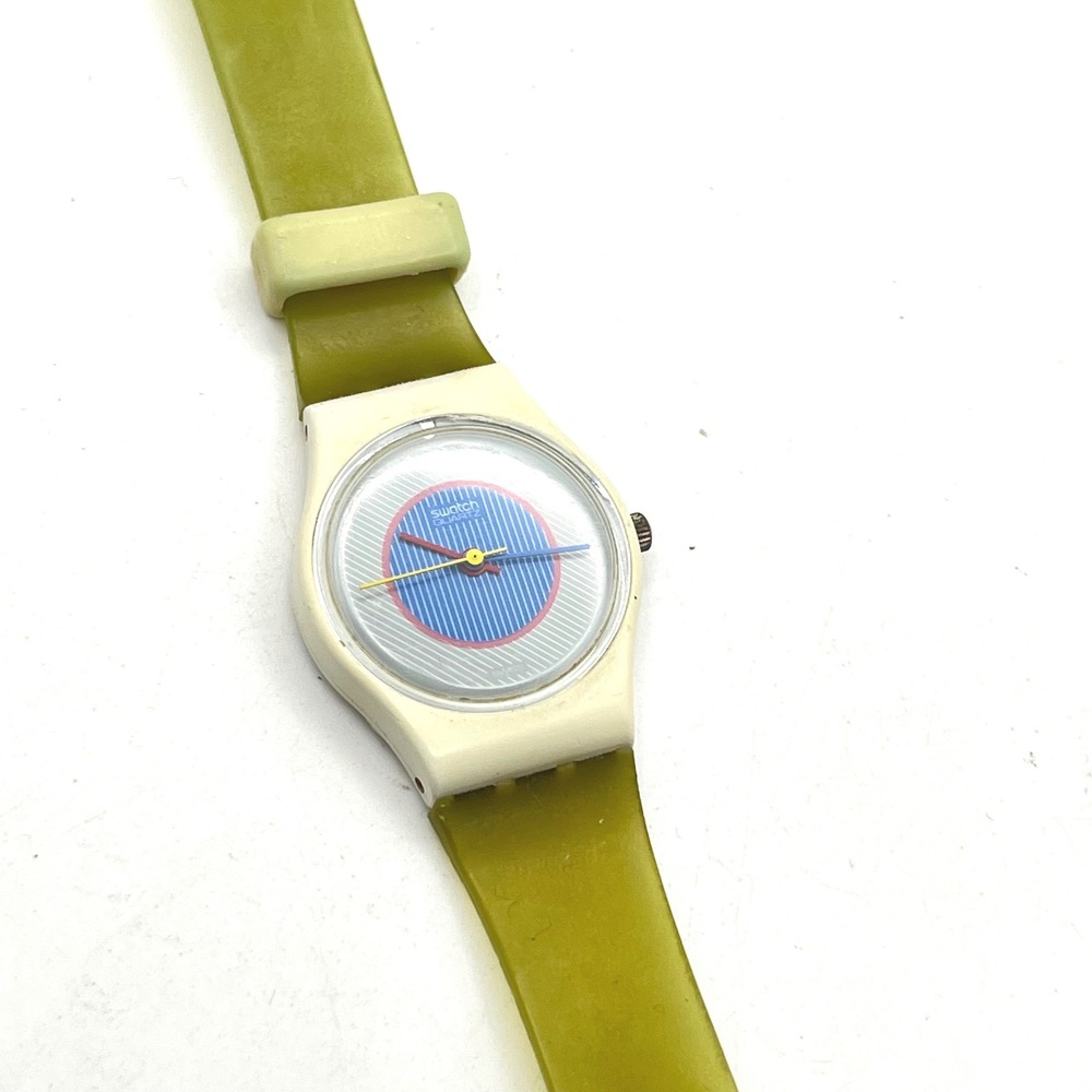 Vintage Swatch LW105 Ice Mint Watch White Case Green Translucent Strap 26mm